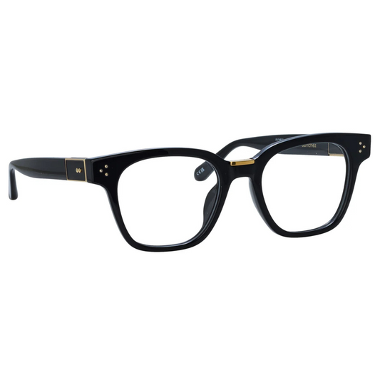 Linda Farrow LF1481 Sanchez square full frame acetate eyeglasses in black with clear lenses