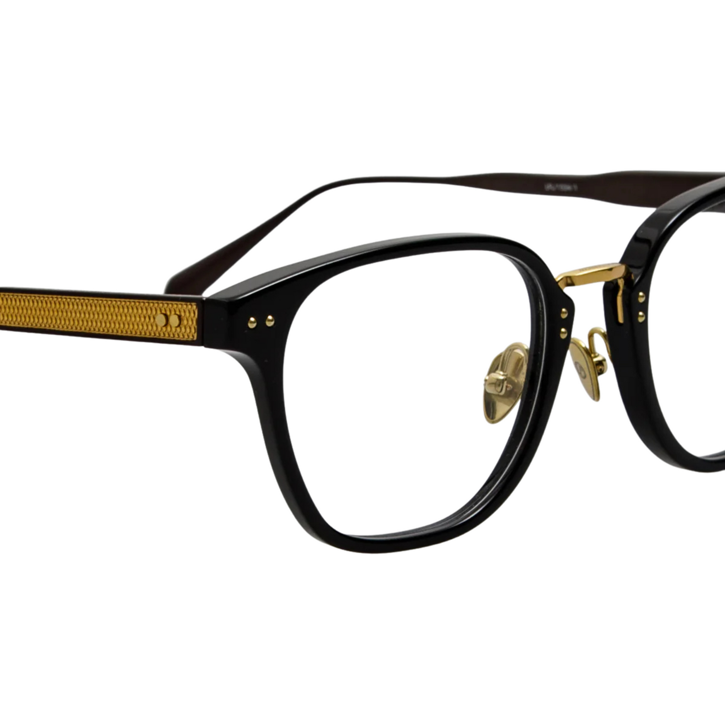 Linda Farrow LF1534 Jeffrey square full rim acetate eyeglasses in black gold with clear lenses