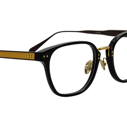 Linda Farrow LF1534 Jeffrey square full rim acetate eyeglasses in black gold with clear lenses