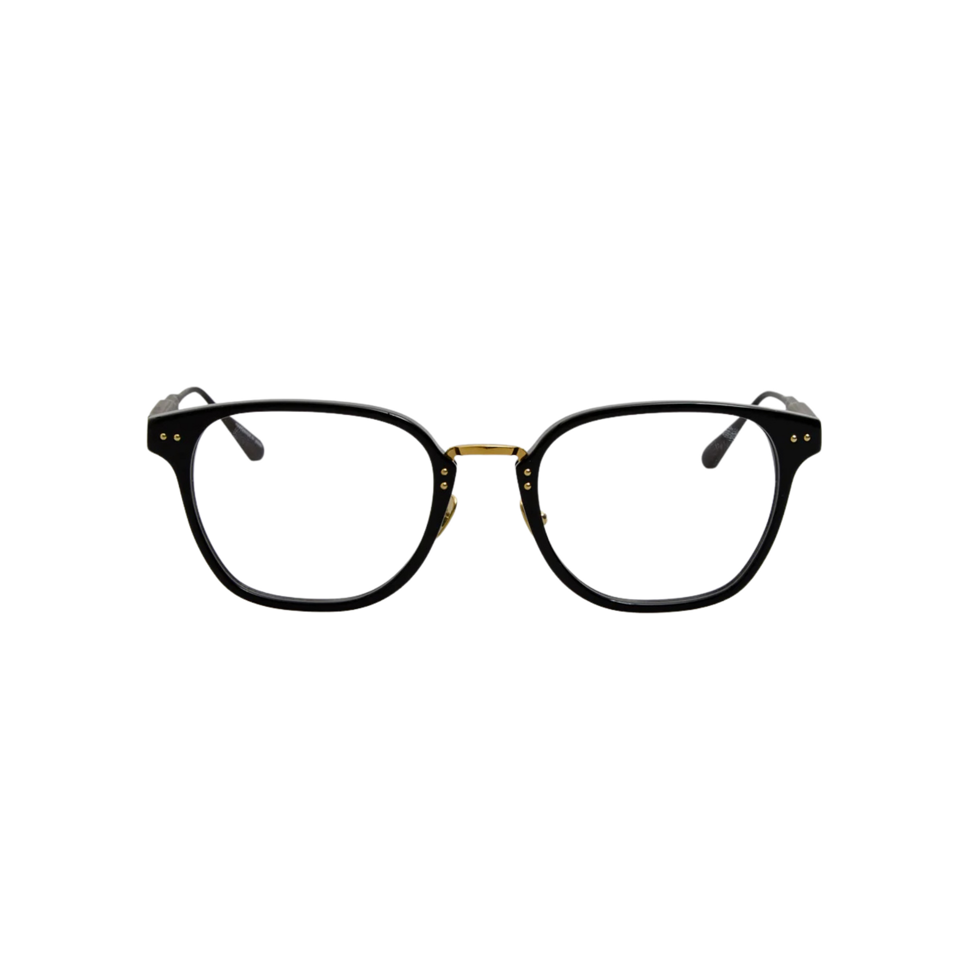 Linda Farrow LF1534 Jeffrey square full rim acetate eyeglasses in black gold with clear lenses