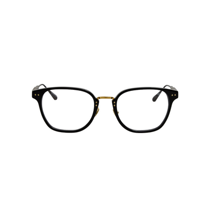 Linda Farrow LF1534 Jeffrey square full rim acetate eyeglasses in black gold with clear lenses