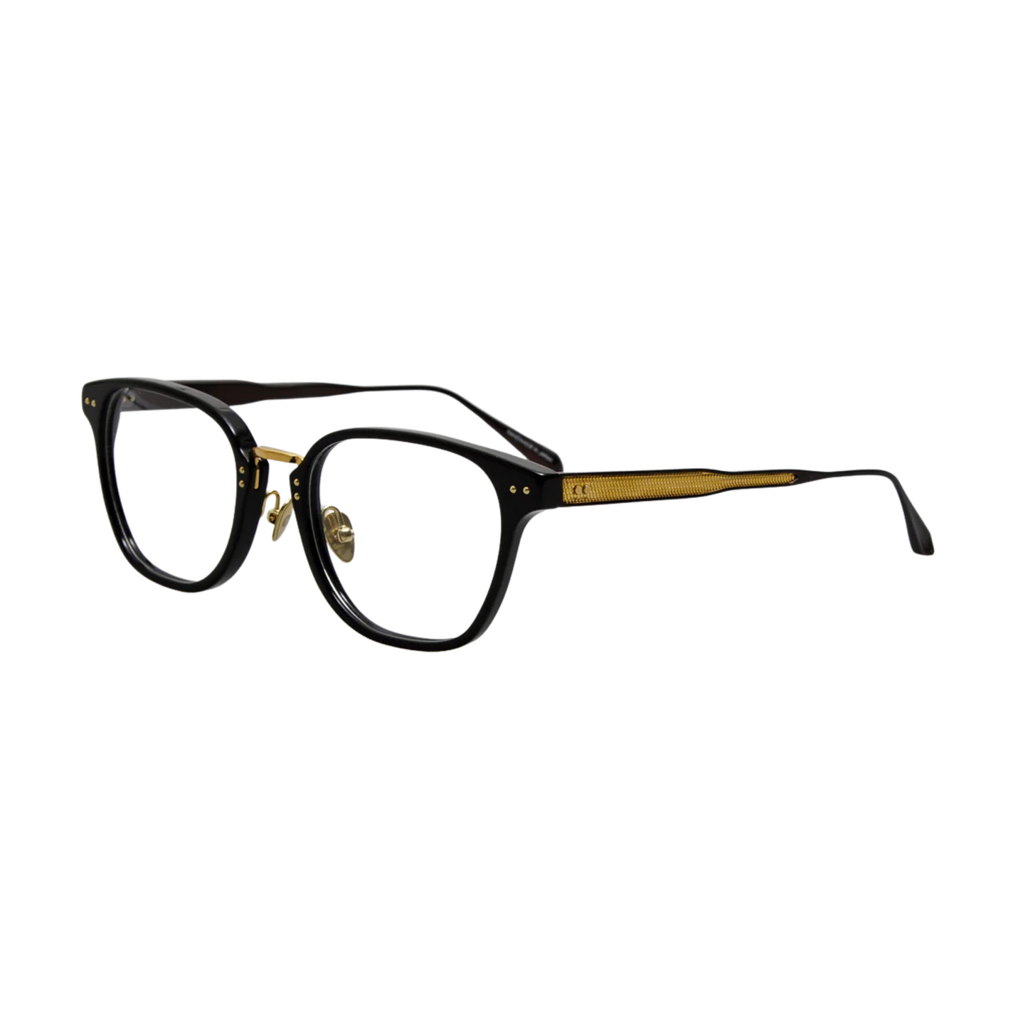 Linda Farrow LF1534 Jeffrey square full rim acetate eyeglasses in black gold with clear lenses