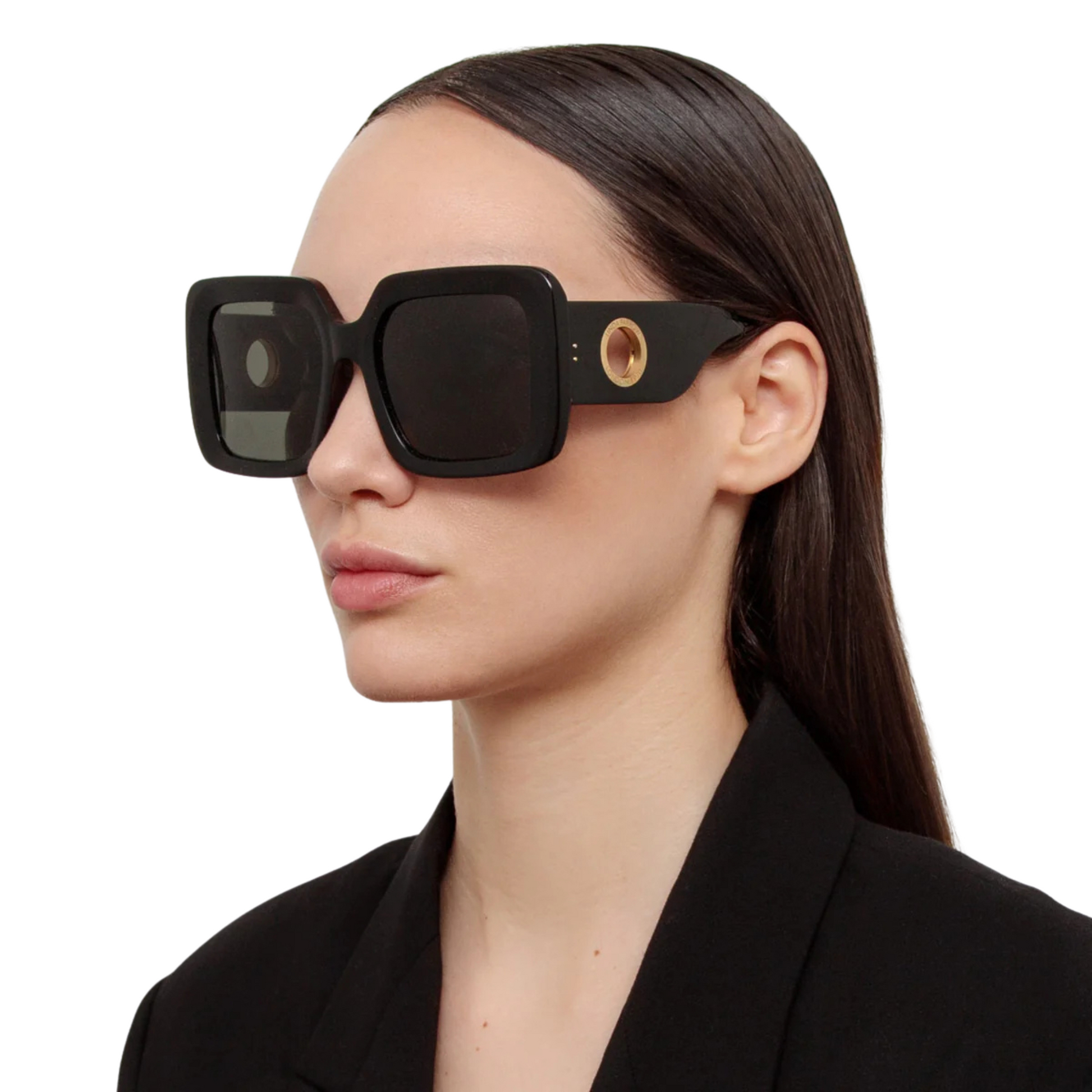 Linda Farrow LFL1464 Shelly Black Oversized Square Designer Sunglasses for Women