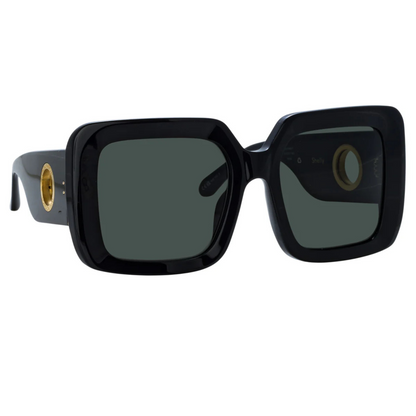 Linda Farrow LFL1464 Shelly Black Oversized Square Designer Sunglasses for Women