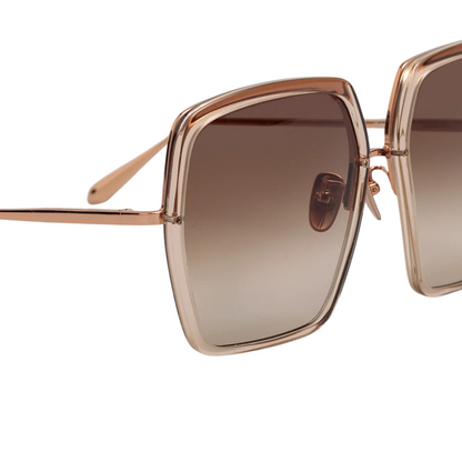 Linda Farrow LFL1499 Syan square full frame acetate sunglasses in rose gold with ash lenses