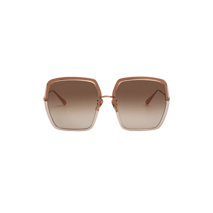 Linda Farrow LFL1499 Syan square full frame acetate sunglasses in rose gold with ash lenses