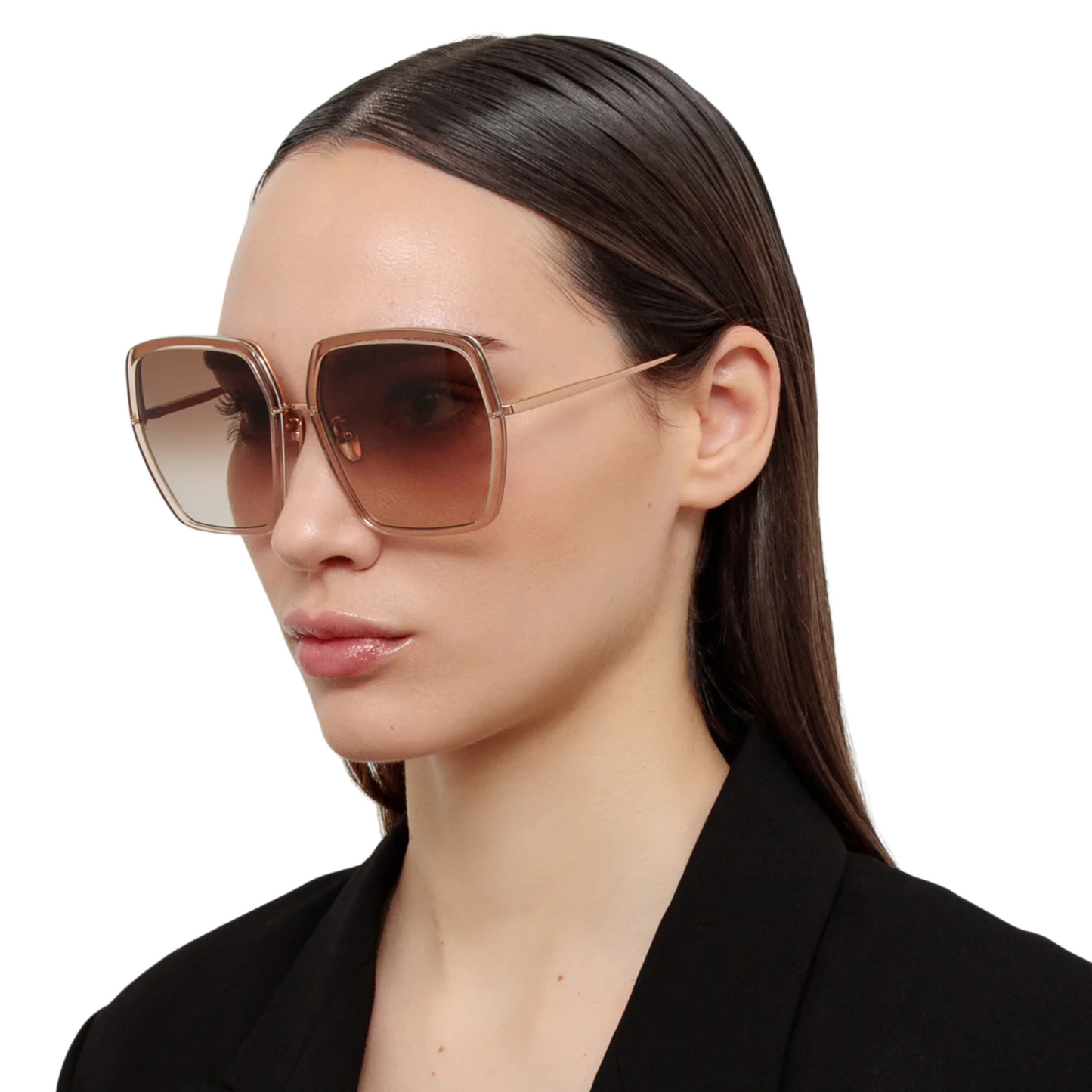 Linda Farrow LFL1499 Syan square full frame acetate sunglasses in rose gold with ash lenses