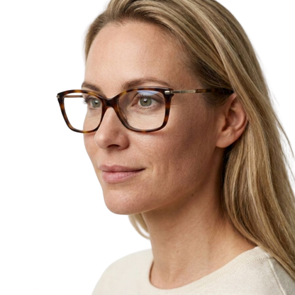 Marc Jacobs MARC 63 womens acetate cat eye frame with Havana and gold temples side view