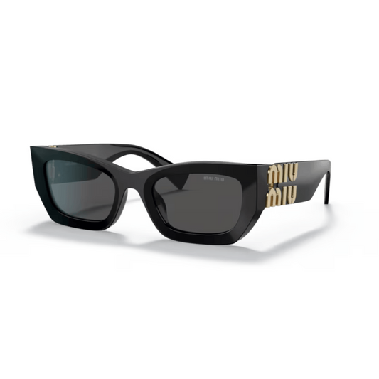 Black/1AB5S0 Miu Miu MU09WS rectangle sunglasses in black with a bold full-rim designer frame

