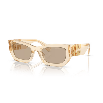 Sand Transparent/11T40F Miu Miu MU09WS rectangle sunglasses in transparent sand with a bold full-rim designer frame