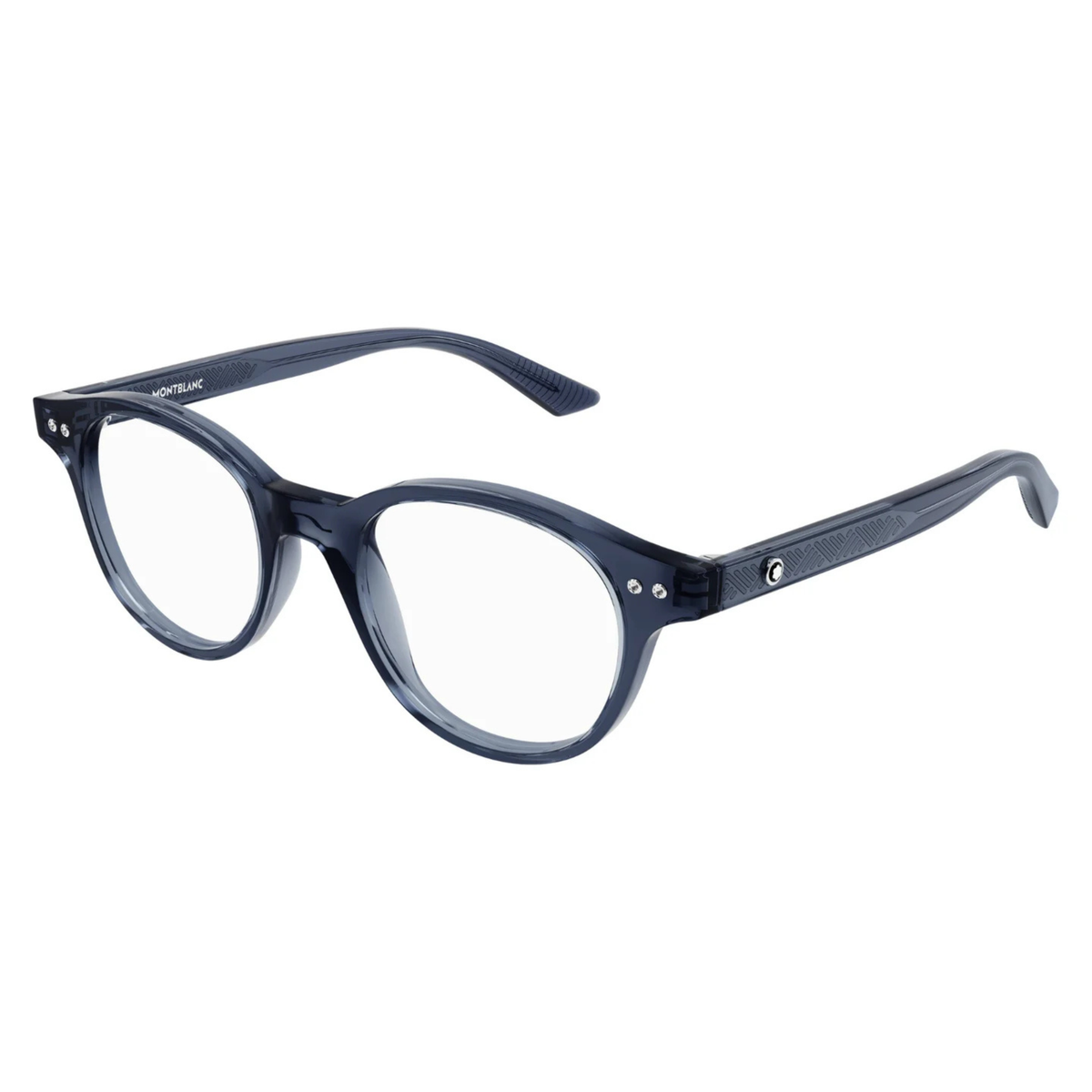 Montblanc MB0255O men's round acetate full-rim optical frame three-quarter view