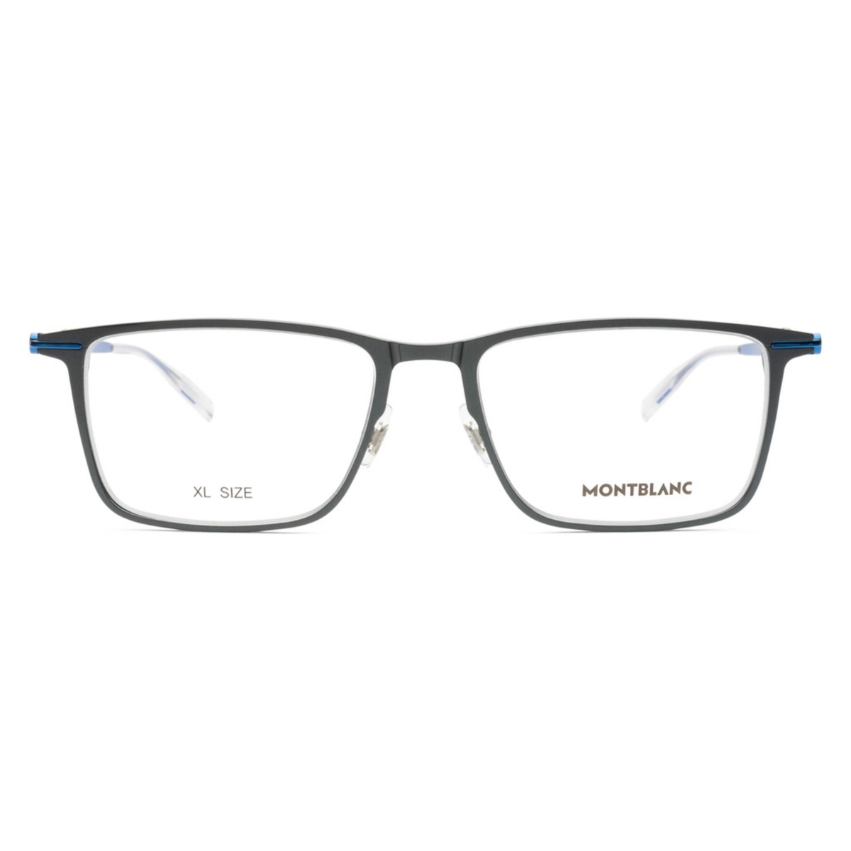 Montblanc MB0285OA men's metal rectangle eyeglasses shown at a three-quarter angle