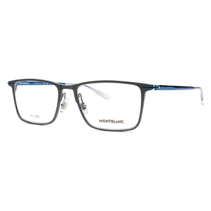 Montblanc MB0285OA men's metal rectangle optical frame front view in blue and silver