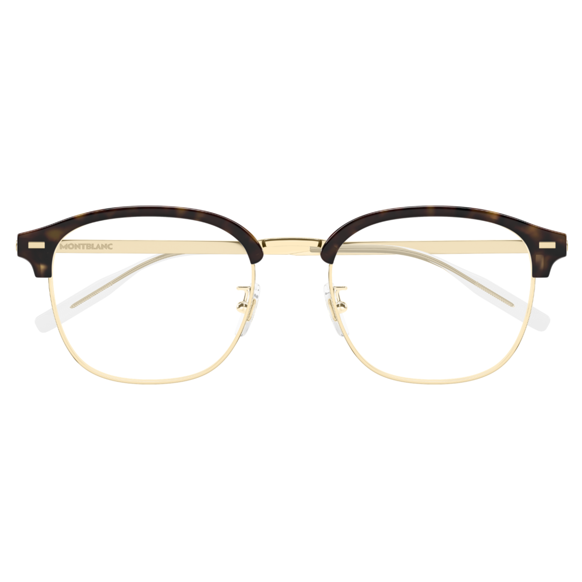 Montblanc MB0446OA Clubmaster optical frame front view with titanium construction
