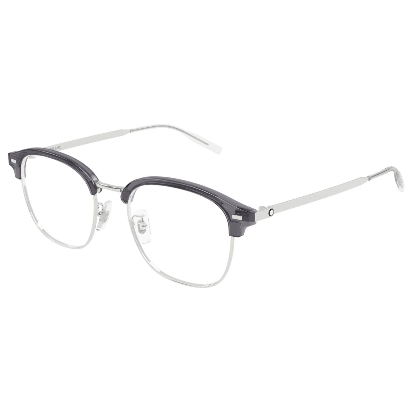Montblanc MB0446OA Clubmaster optical frame angle view with titanium construction