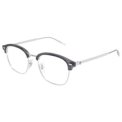 Montblanc MB0446OA Clubmaster optical frame angle view with titanium construction