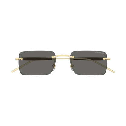 Montblanc MB0453S men's rectangular rimless sunglasses with metal frame and wooden temples, front view.