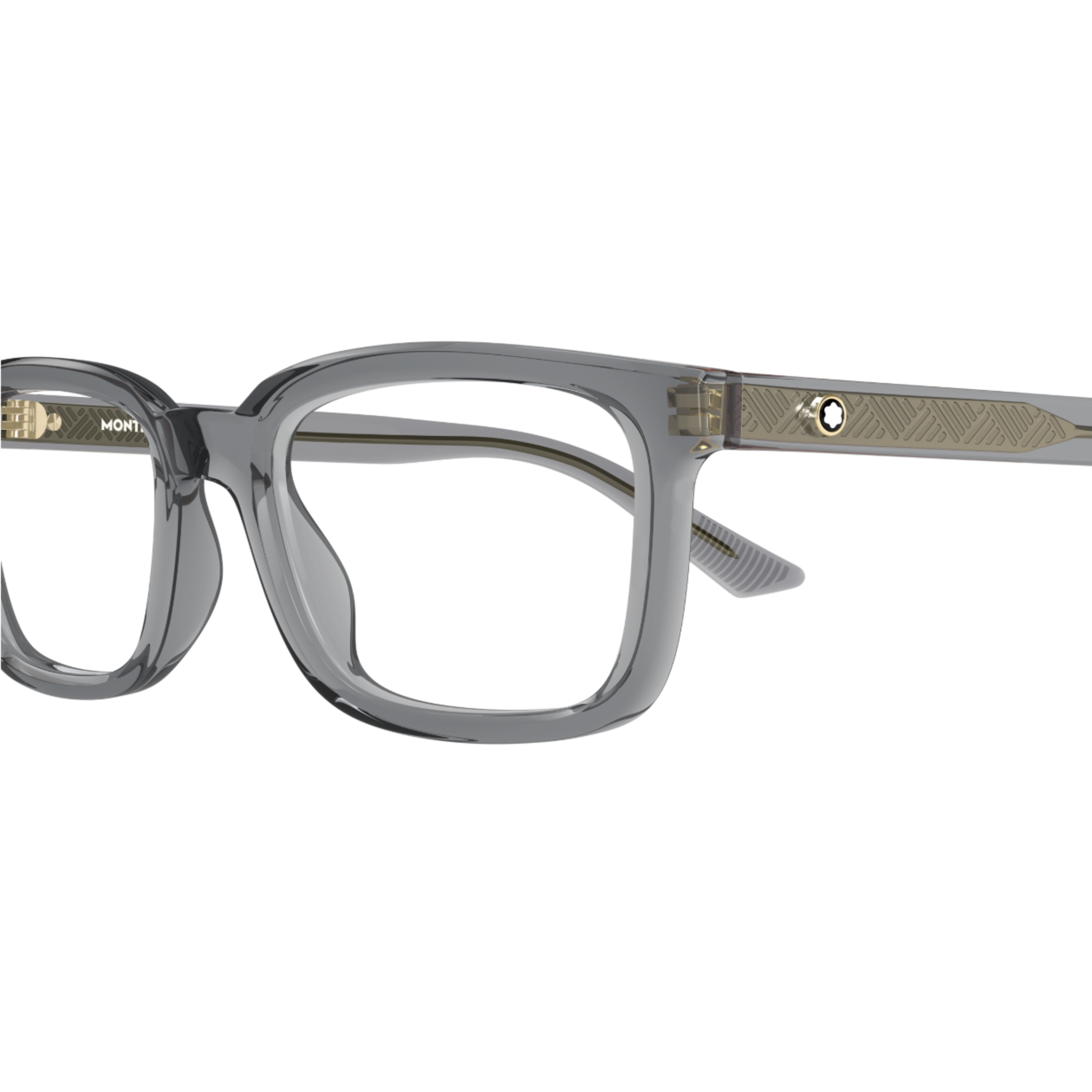 Montblanc MB0458O  rectangle optical frame side profile showing temple detailing
