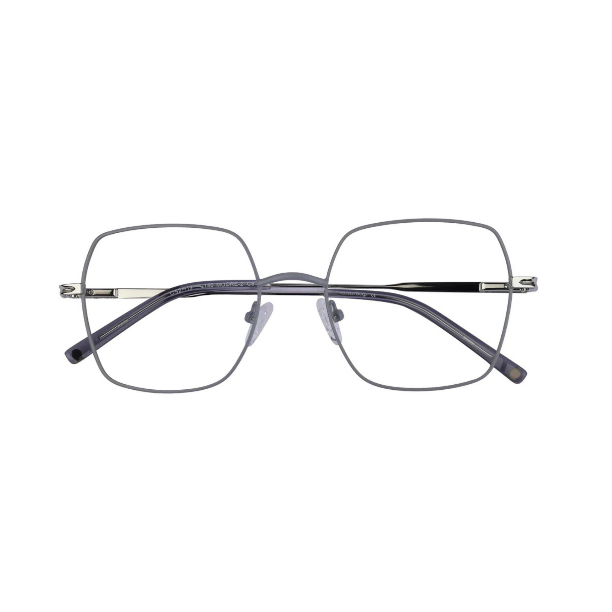 Moore 2 Matte Grey/C5 designer rectangular optical frame with lightweight full-rim construction and modern everyday eyewear styling.