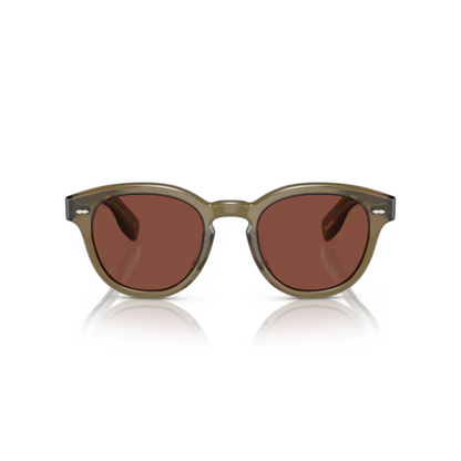 Oliver Peoples Dusty Olive Round Acetate Sunglasses With Rosewood Lenses