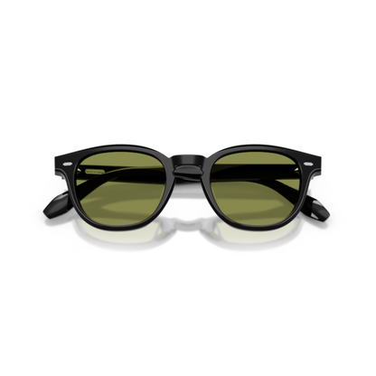 Oliver Peoples OV5586SU Black Square Acetate Sunglasses With Transition Green Lenses