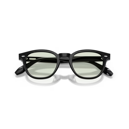 Oliver Peoples OV5586SU Black Square Acetate Sunglasses With Transition Green Lenses