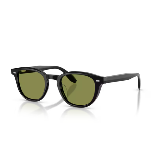 Oliver Peoples OV5586SU Black Square Acetate Sunglasses With Transition Green Lenses
