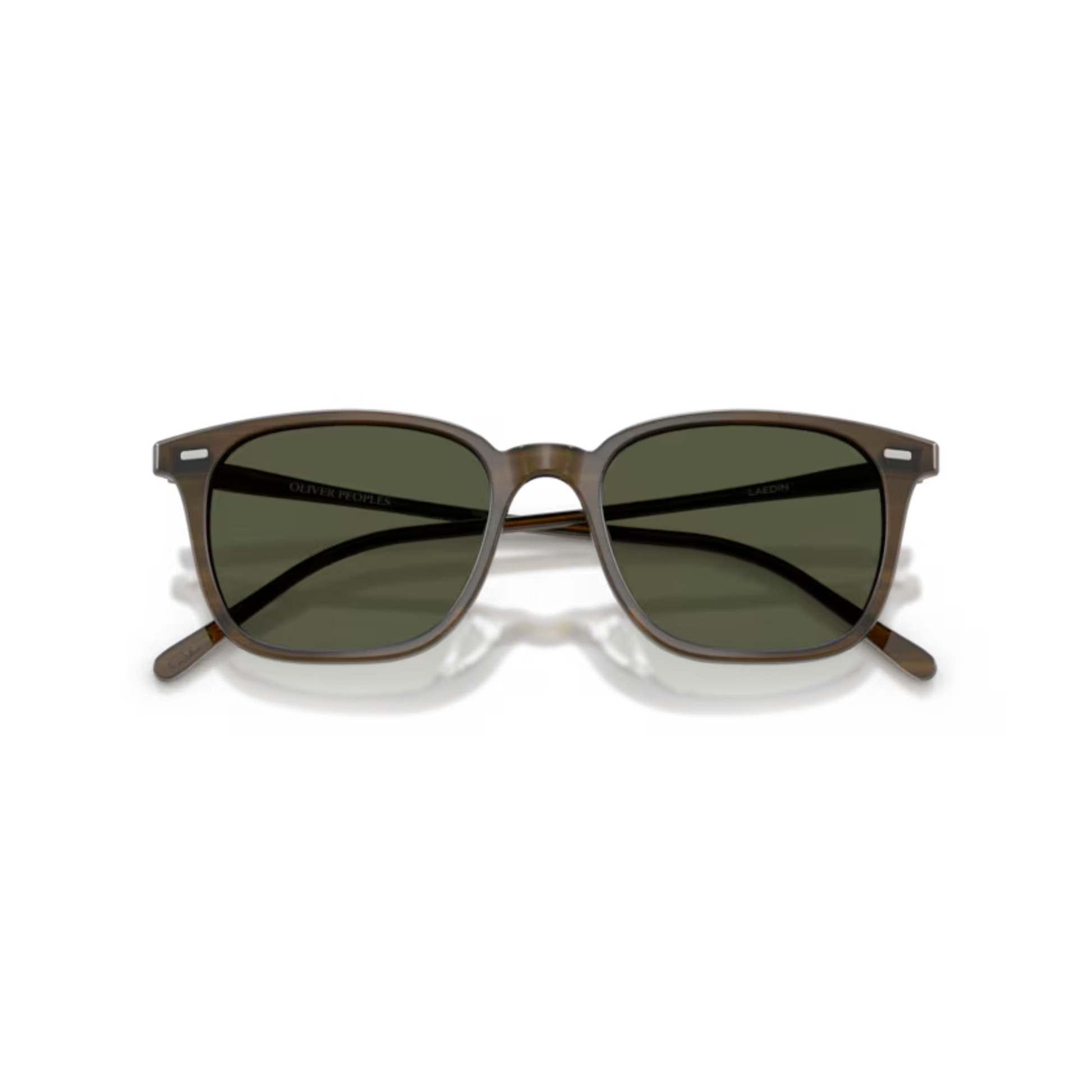 Oliver Peoples OV5614SU Laedin Wooden Brown Square Acetate Sunglasses With Green Lenses