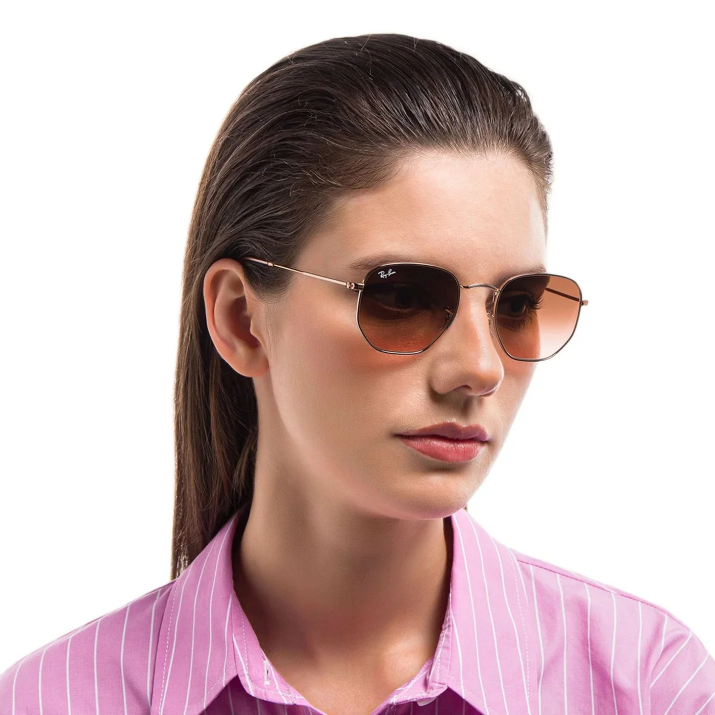 Ray-Ban RB3548 hexagonal unisex metal sunglasses with full-rim design and UV-protective lenses.