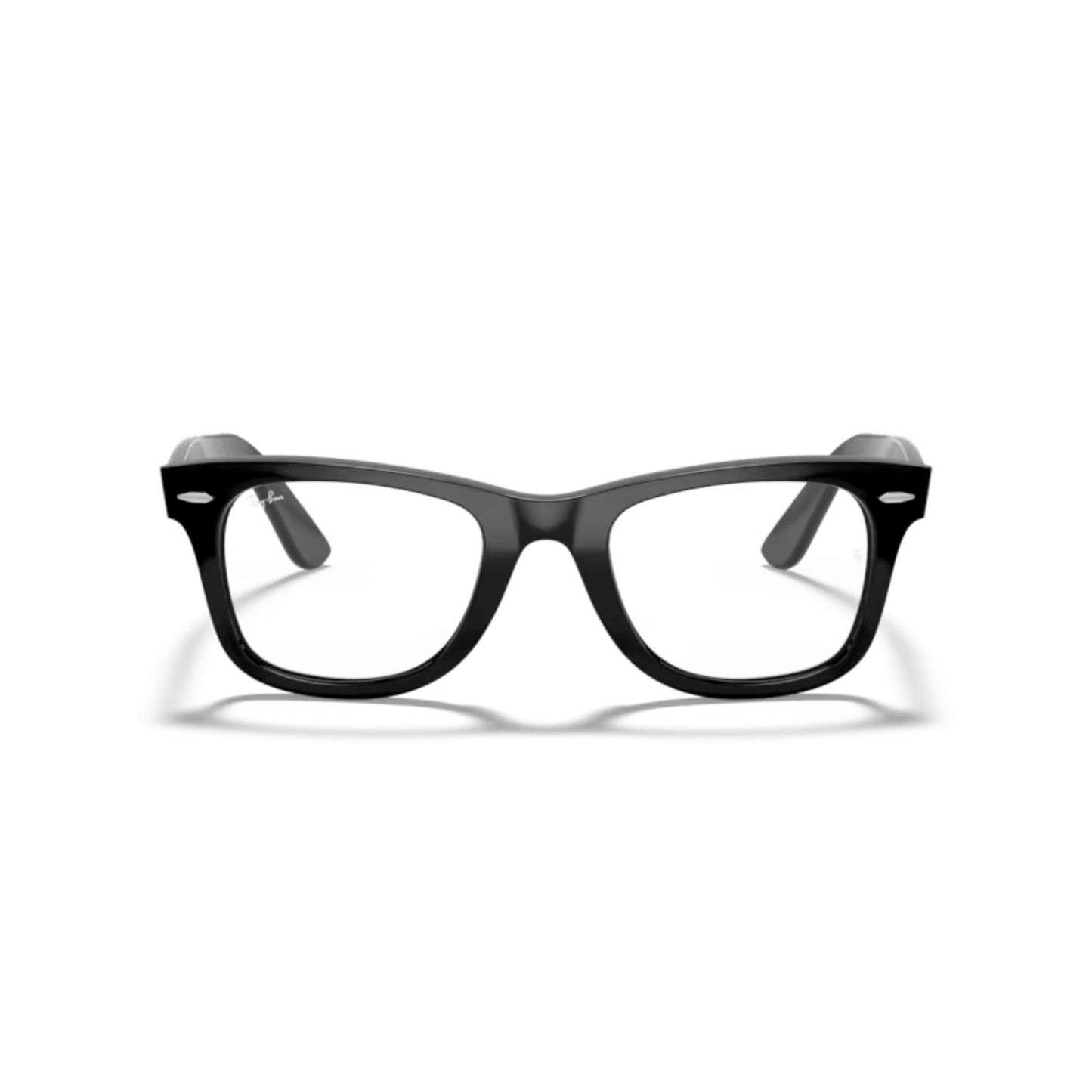 Ray-Ban RB4340V Black/2000 Wayfarer Ease square eyeglasses with full-rim lightweight optical frame and classic Wayfarer styling.