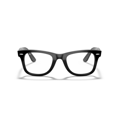 Ray-Ban RB4340V Black/2000 Wayfarer Ease square eyeglasses with full-rim lightweight optical frame and classic Wayfarer styling.