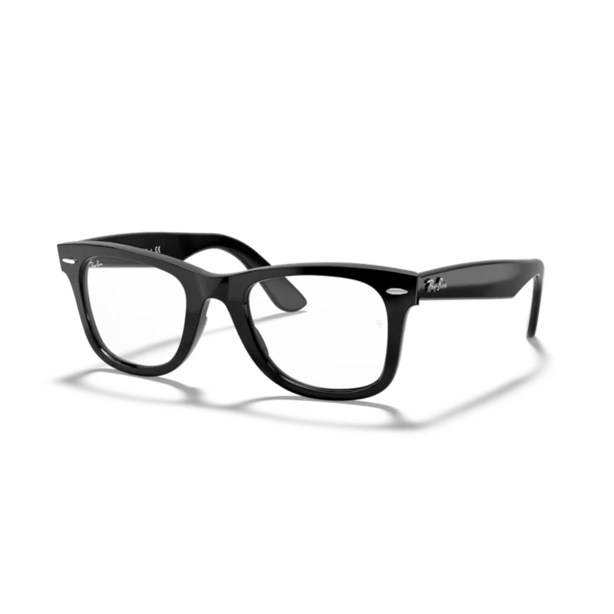 Ray-Ban RB4340V Black/2000 Wayfarer Ease square eyeglasses with full-rim lightweight optical frame and classic Wayfarer styling.