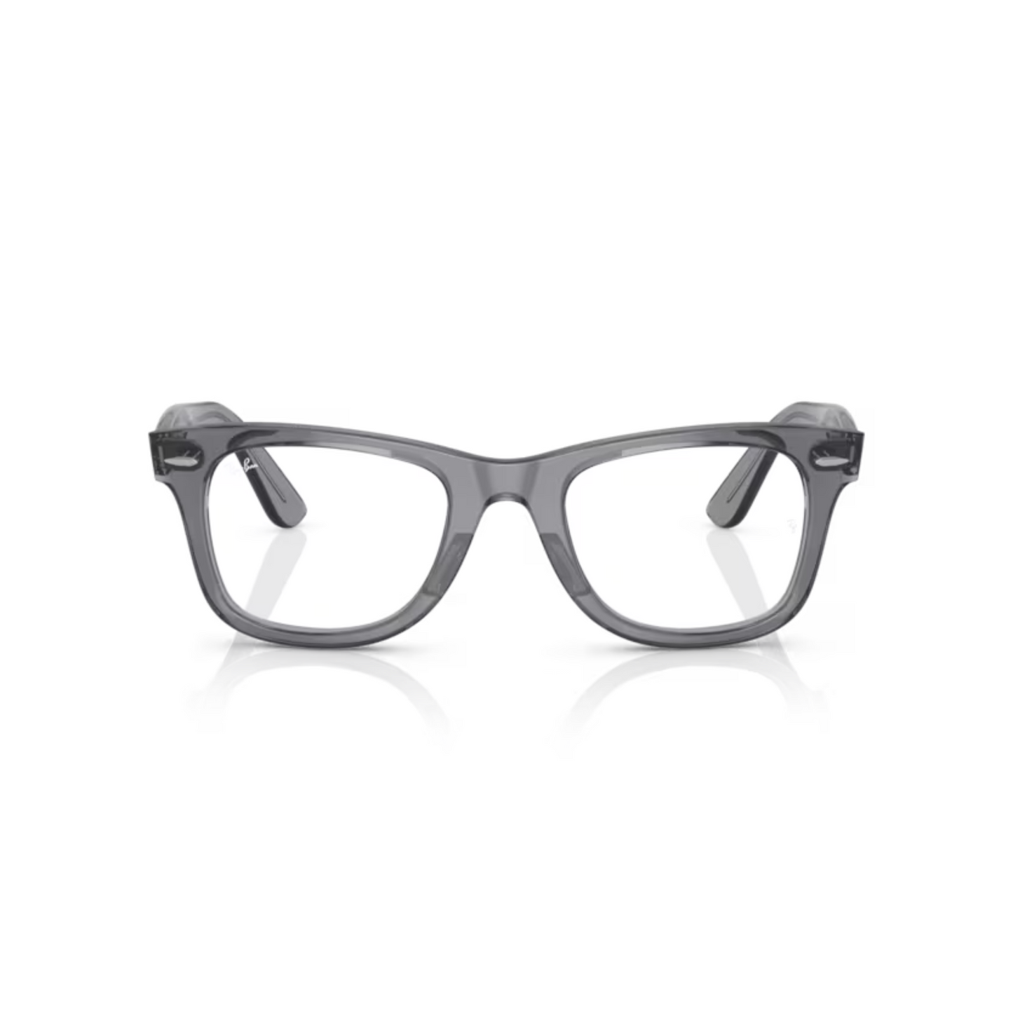 Ray-Ban RB4340V Transparent Grey/8225 Wayfarer Ease square eyeglasses with full-rim lightweight optical frame and classic Wayfarer styling.