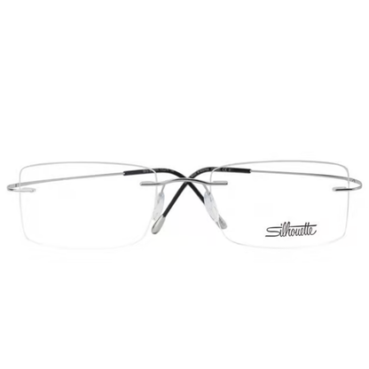 Silhouette SIL5515 unisex rectangle rimless optical frame in lightweight titanium with luxury minimalist styling.