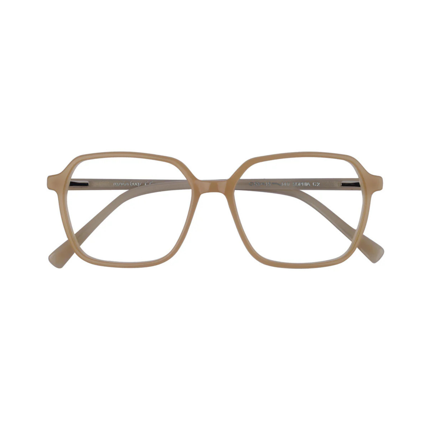 Sophia Butterscotch/C2 designer cat-eye optical frame with lightweight full-rim construction for elegant everyday prescription eyewear.