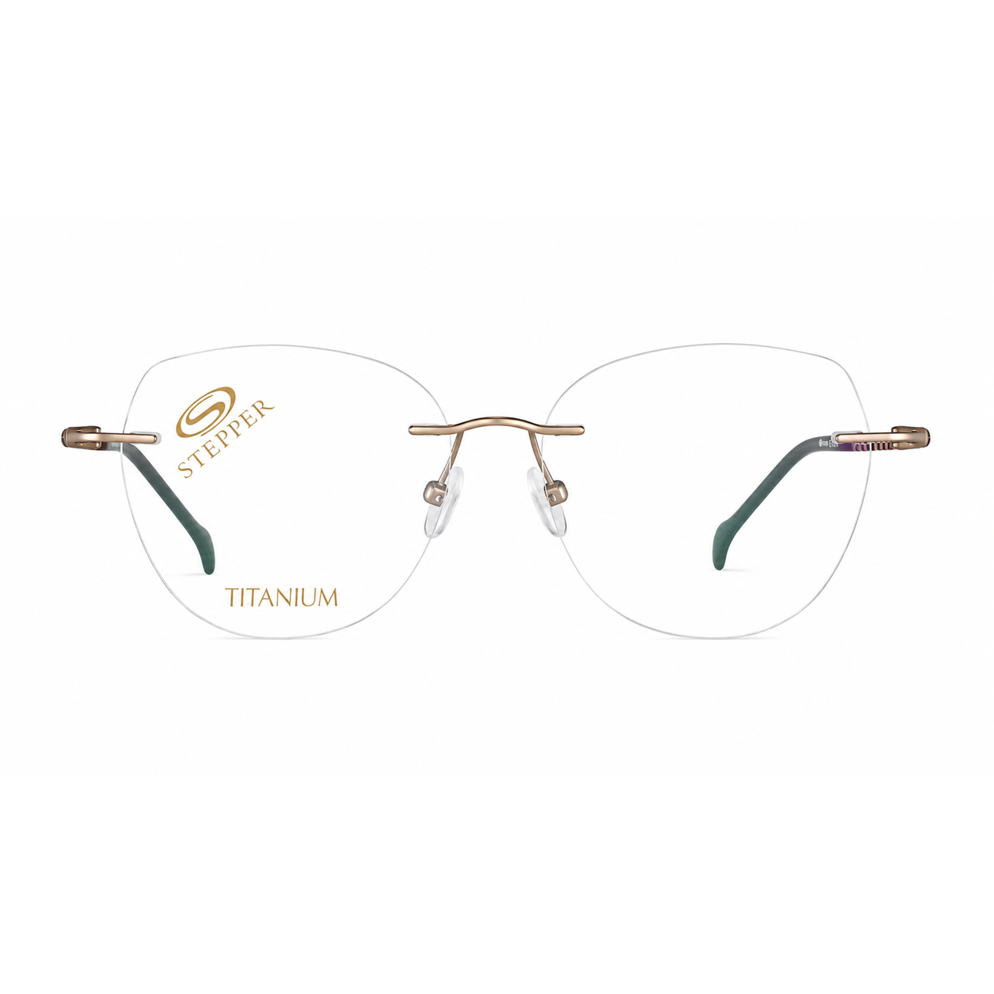 Stepper SI99217 women's rimless cat-eye optical frame in lightweight titanium with elegant minimalist styling.