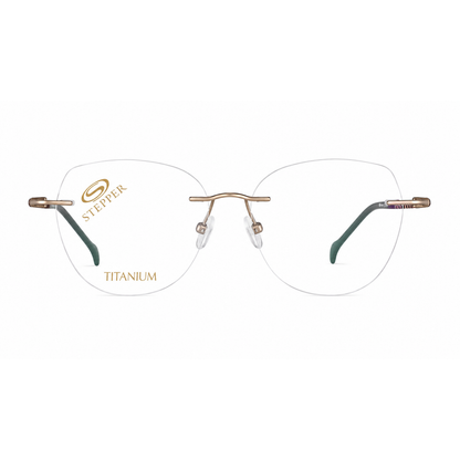Stepper SI99217 women's rimless cat-eye optical frame in lightweight titanium with elegant minimalist styling.
