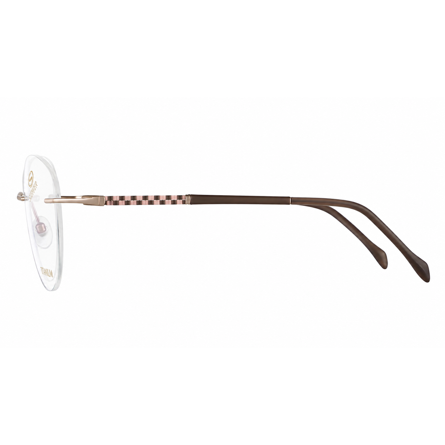 Stepper SI99217 women's rimless cat-eye optical frame in lightweight titanium with elegant minimalist styling.