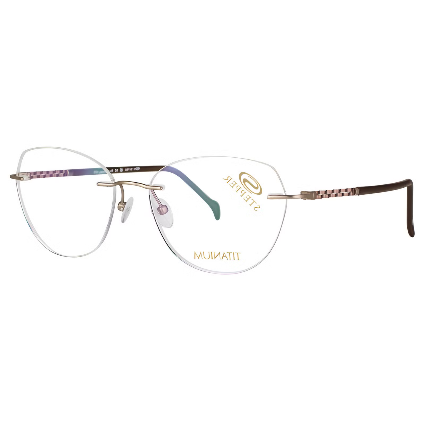 Stepper SI99217 women's rimless cat-eye optical frame in lightweight titanium with elegant minimalist styling.