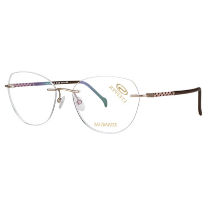 Stepper SI99217 women's rimless cat-eye optical frame in lightweight titanium with elegant minimalist styling.