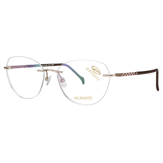 Stepper SI99217 women's rimless cat-eye optical frame in lightweight titanium with elegant minimalist styling.