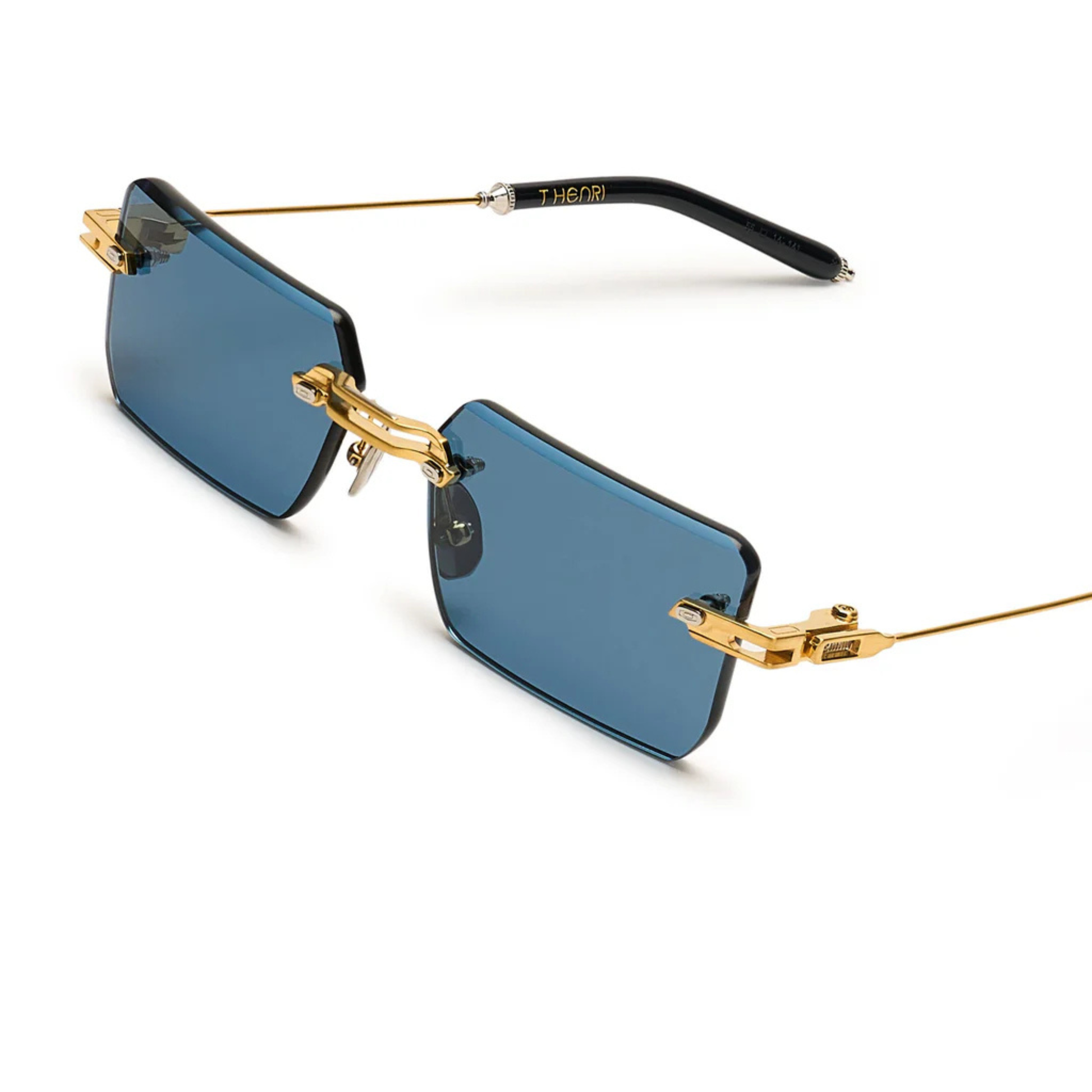 T Henri Evija unisex rimless titanium rectangle sunglasses with luxury Japanese craftsmanship and 18K gold detailing