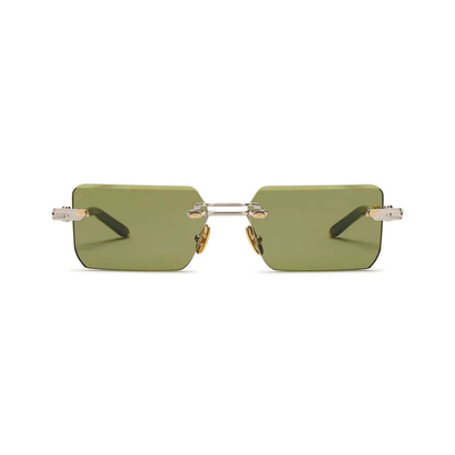 T Henri Evija unisex rimless titanium rectangle sunglasses with 18K gold detailing and luxury Japanese craftsmanship