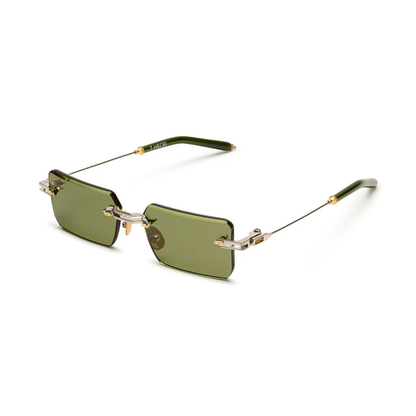 T Henri Evija unisex rimless titanium rectangle sunglasses with 18K gold detailing and luxury Japanese craftsmanship