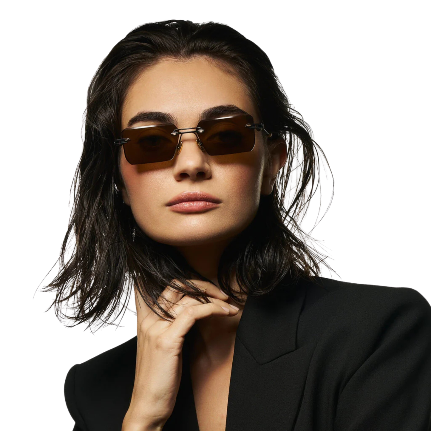 T Henri Evija unisex rimless titanium rectangle sunglasses with 18K gold detailing and luxury Japanese craftsmanship