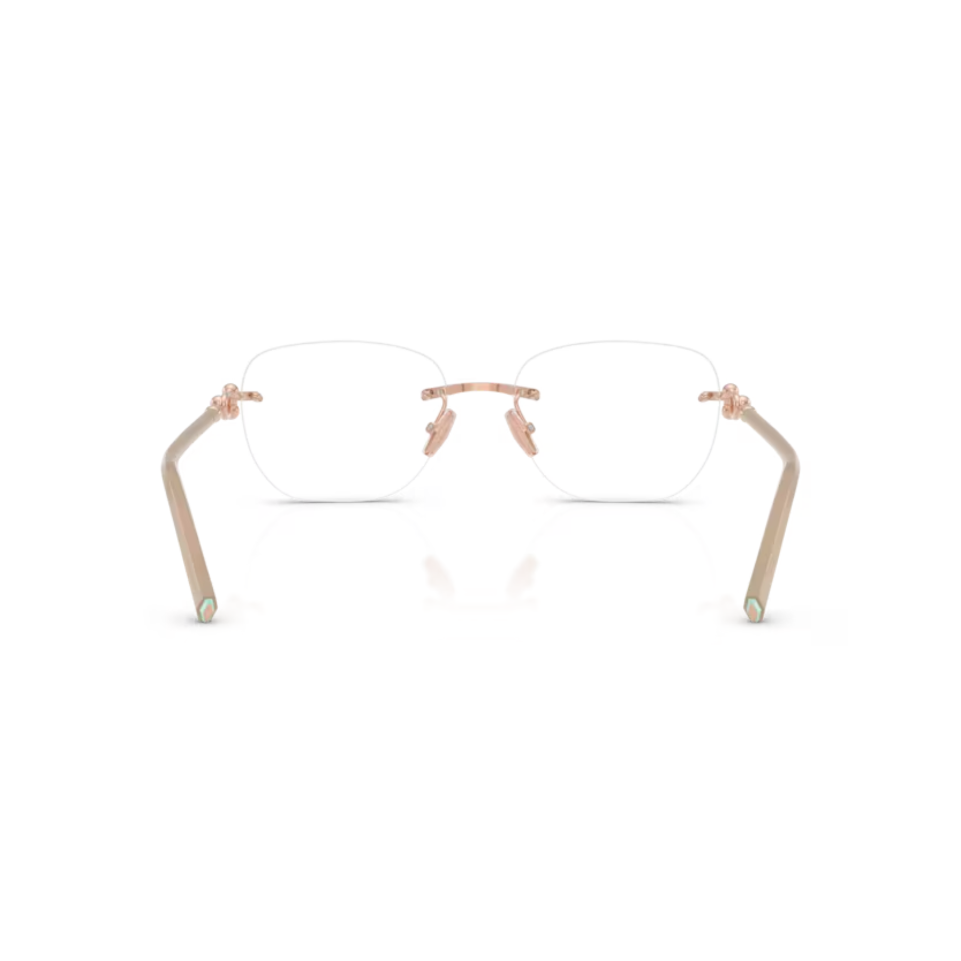 Tiffany & Co. TF1170D women's square rimless metal optical frame with refined luxury styling.