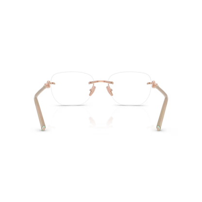 Tiffany & Co. TF1170D women's square rimless metal optical frame with refined luxury styling.