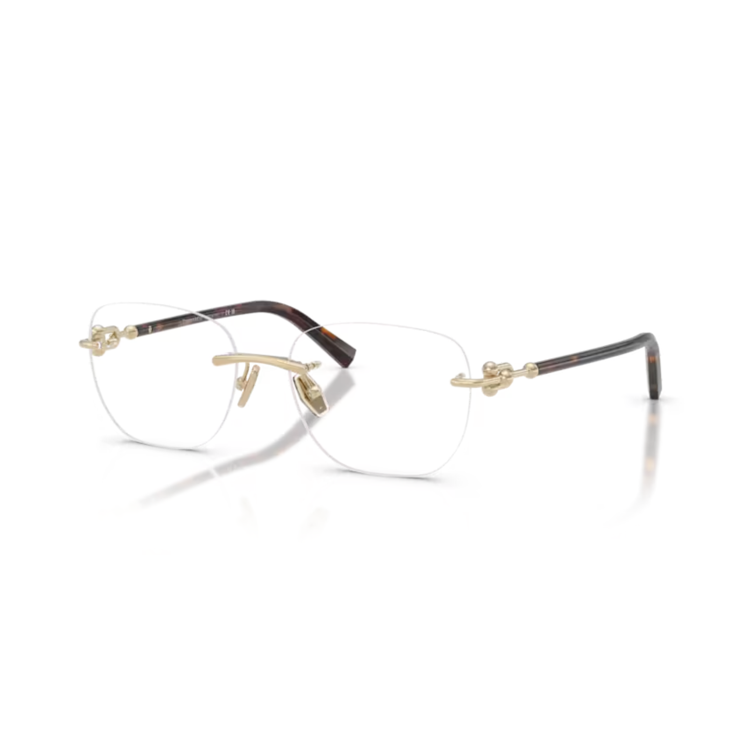 Tiffany & Co. TF1170D women's square rimless metal optical frame with refined luxury styling.