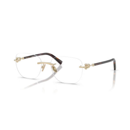 Tiffany & Co. TF1170D women's square rimless metal optical frame with refined luxury styling.