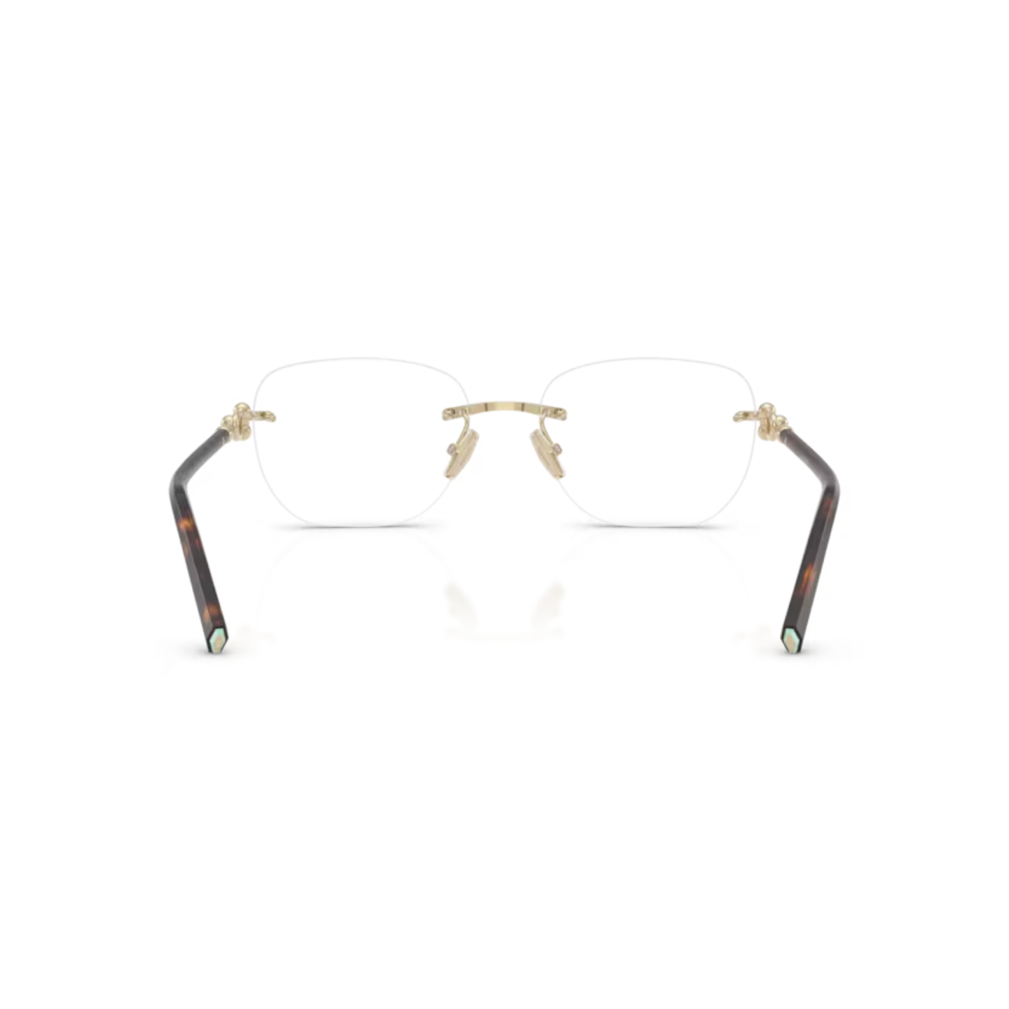 Tiffany & Co. TF1170D women's square rimless metal optical frame with refined luxury styling.